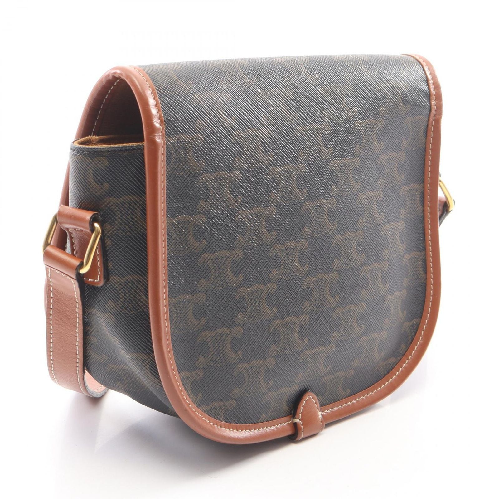 Celine Shoulder Bag Folco Triomphe Brown Black Canvas Leather — view 2