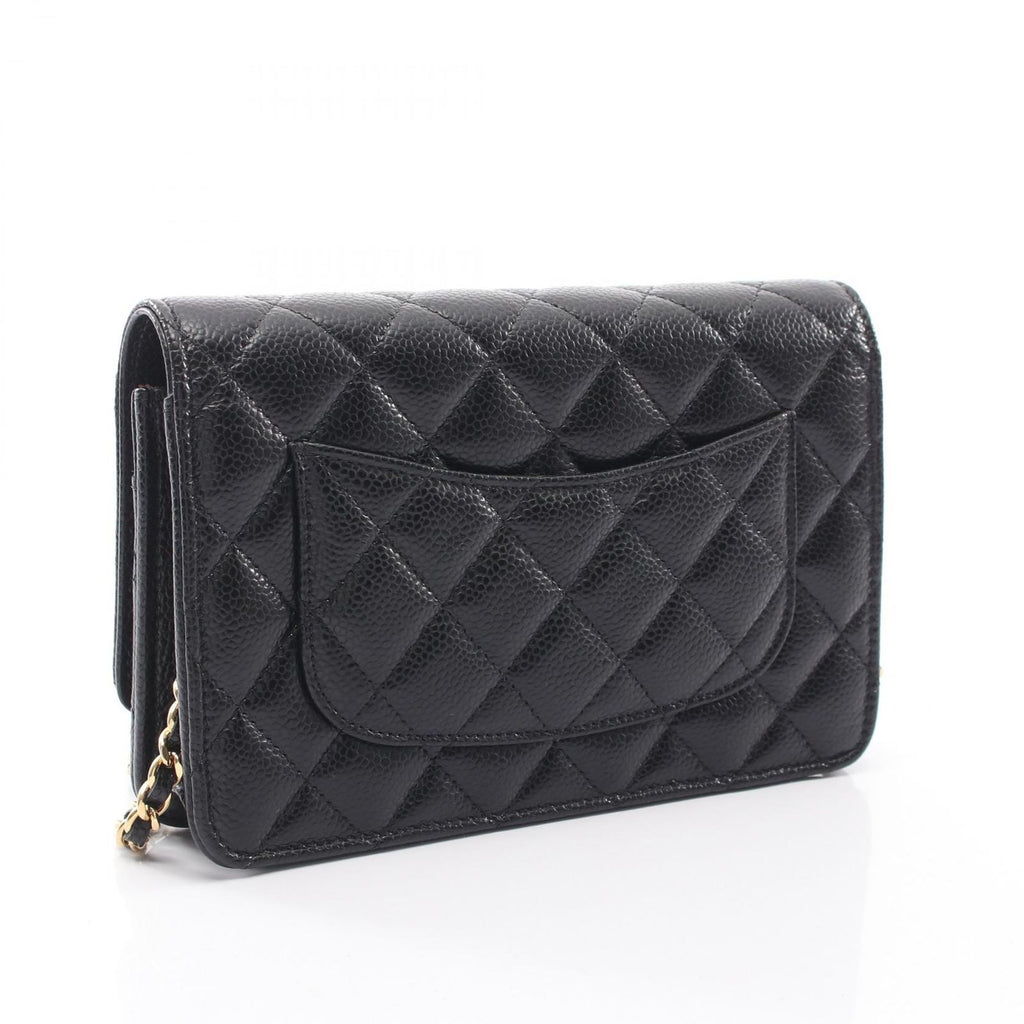 Chanel Shoulder Bag Quilted Black Caviar Leather Chain Wallet — view 2