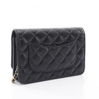 Chanel Shoulder Bag Quilted Black Caviar Leather Chain Wallet — view 2