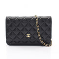 Chanel Shoulder Bag Quilted Black Caviar Leather Chain Wallet