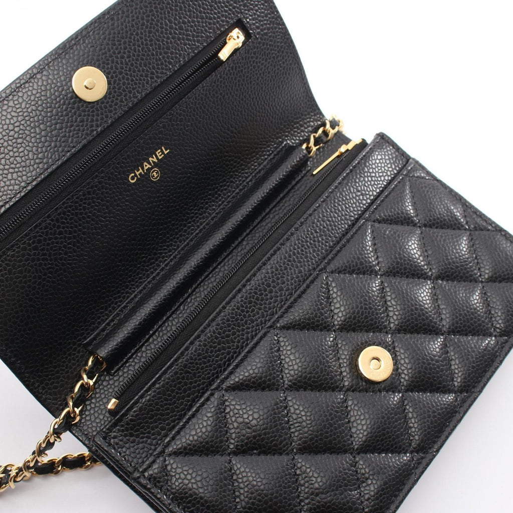 Chanel Shoulder Bag Quilted Black Caviar Leather Chain Wallet — view 6