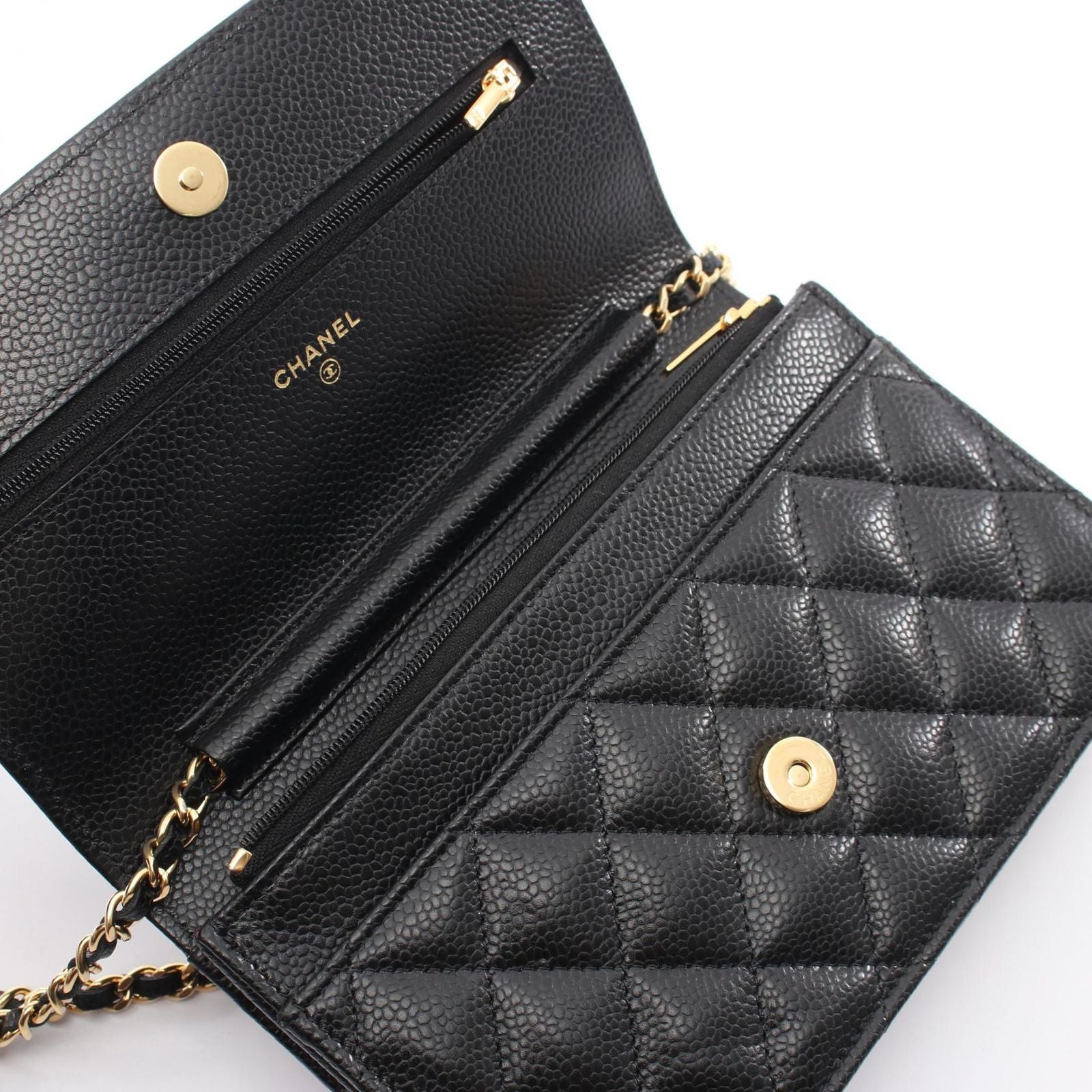 Chanel Shoulder Bag Quilted Black Caviar Leather Chain Wallet — view 6