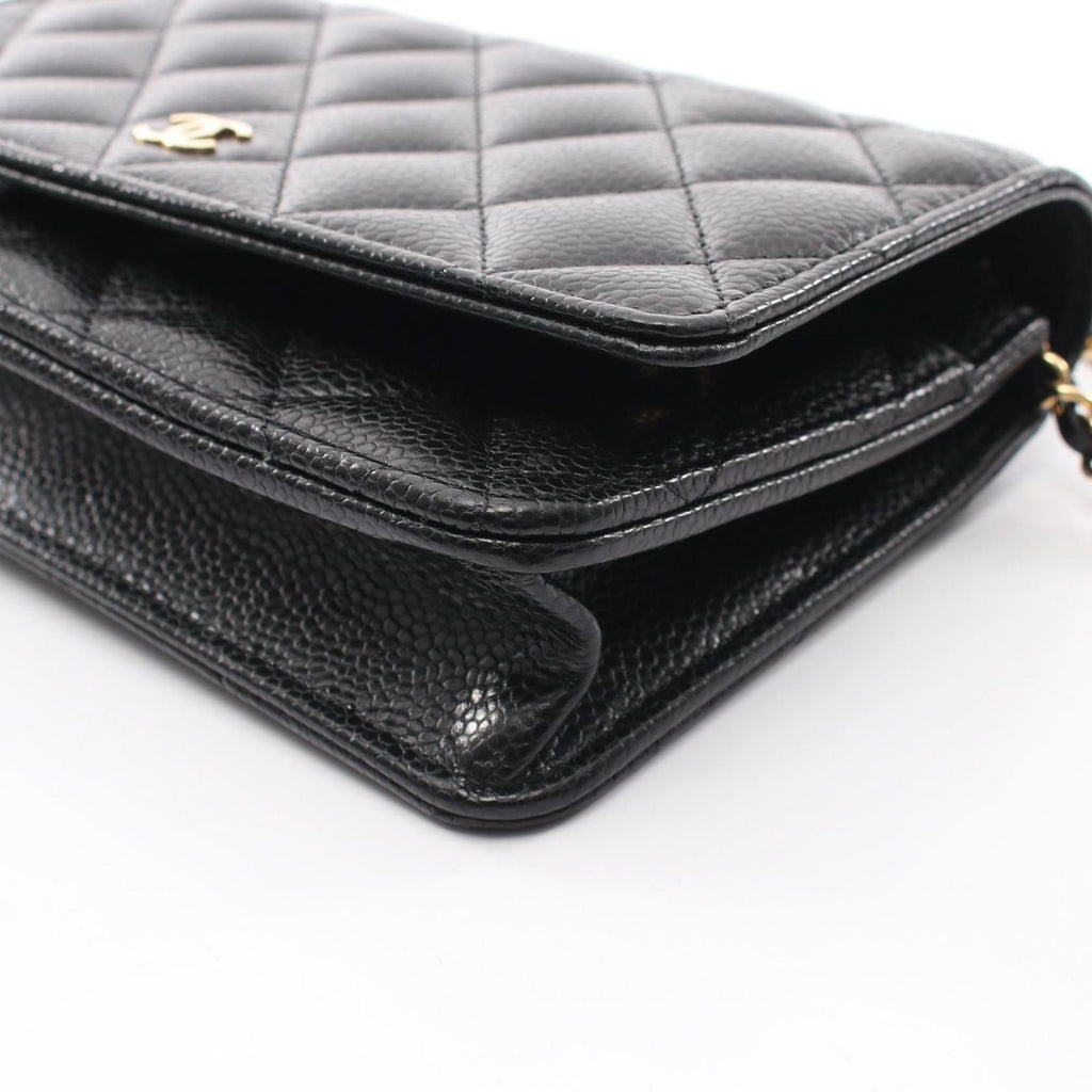 Chanel Shoulder Bag Quilted Black Caviar Leather Chain Wallet — view 7