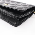 Chanel Shoulder Bag Quilted Black Caviar Leather Chain Wallet — view 7