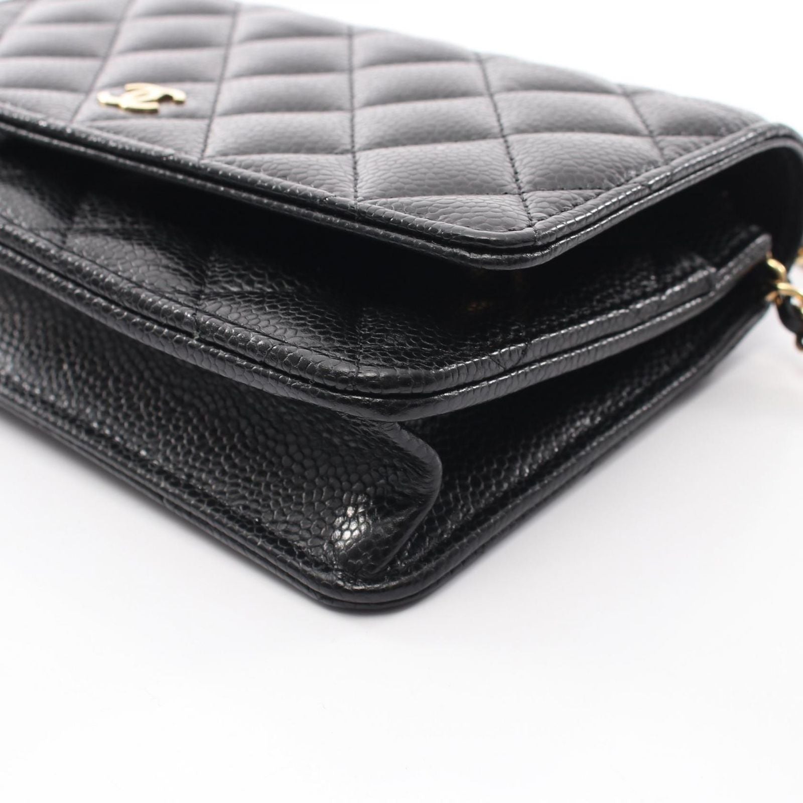 Chanel Shoulder Bag Quilted Black Caviar Leather Chain Wallet — view 7