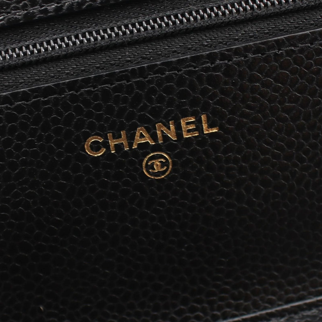 Chanel Shoulder Bag Quilted Black Caviar Leather Chain Wallet — view 4