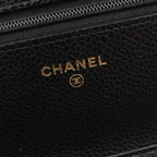 Chanel Shoulder Bag Quilted Black Caviar Leather Chain Wallet — view 4