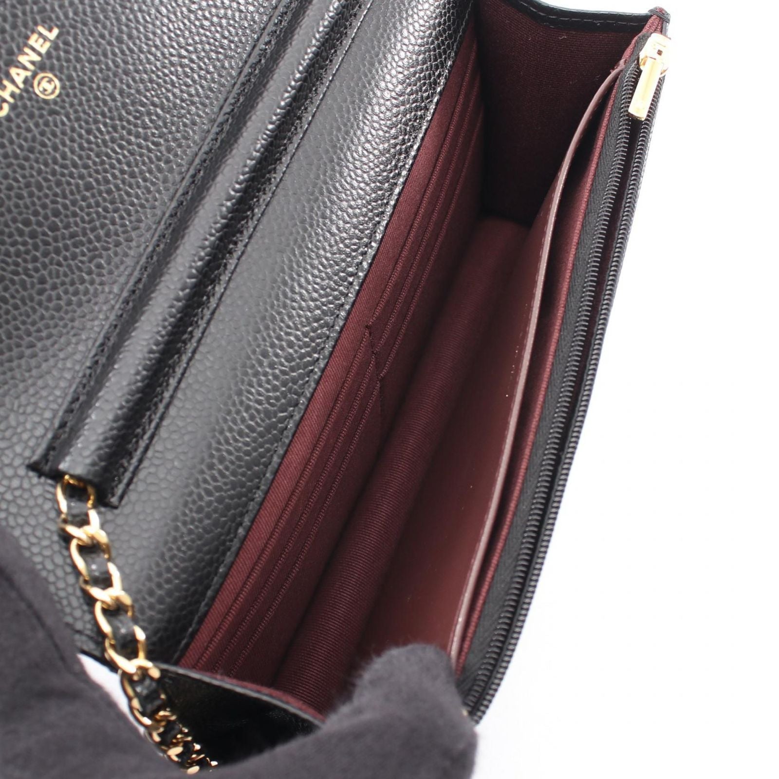 Chanel Shoulder Bag Quilted Black Caviar Leather Chain Wallet — view 3