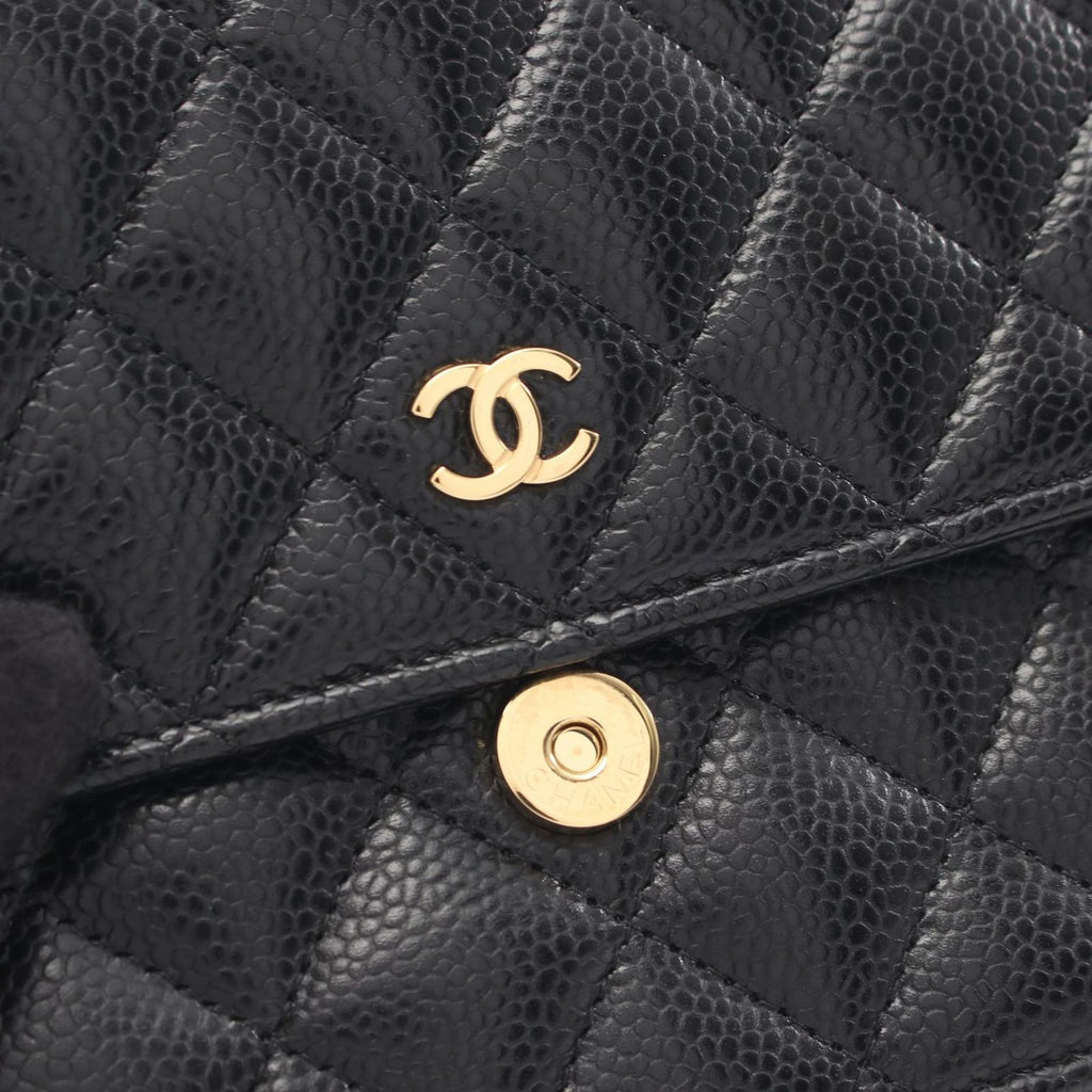 Chanel Shoulder Bag Quilted Black Caviar Leather Chain Wallet — view 8