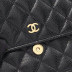 Chanel Shoulder Bag Quilted Black Caviar Leather Chain Wallet — view 8
