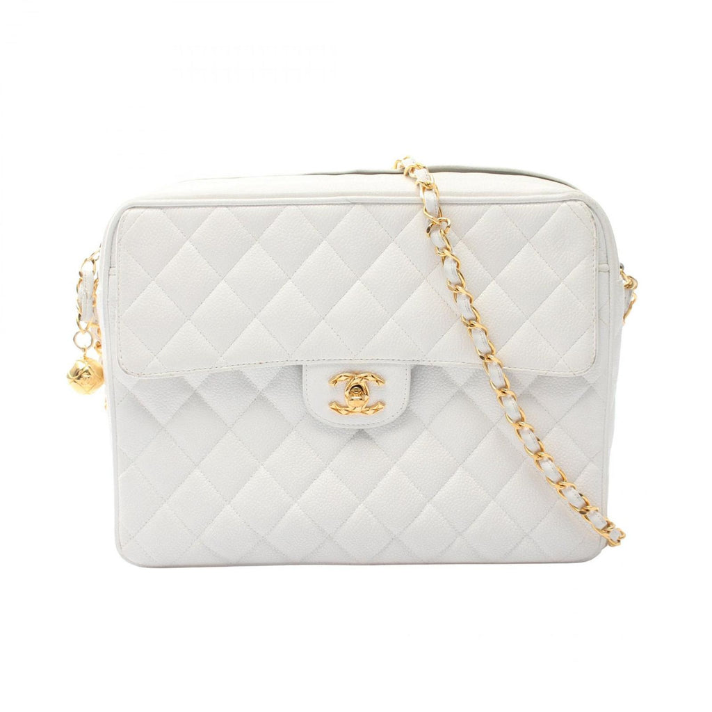 Chanel Shoulder Bag Quilted Cocobol White Caviar Leather Cocoball Chain