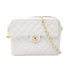 Chanel Shoulder Bag Quilted Cocobol White Caviar Leather Cocoball Chain