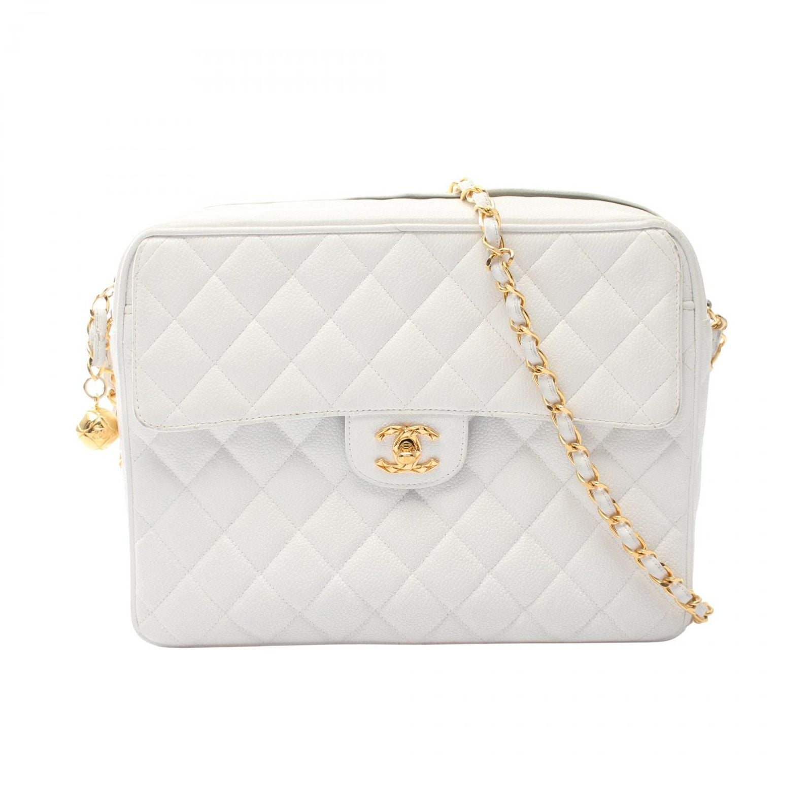 Chanel Shoulder Bag Quilted Cocobol White Caviar Leather Cocoball Chain