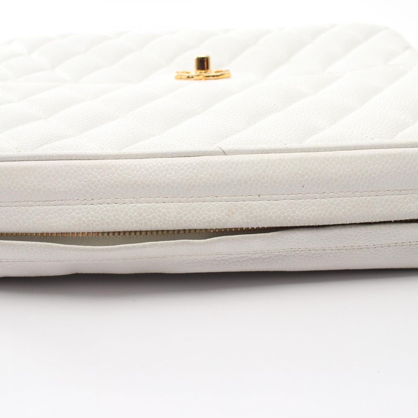 Chanel Shoulder Bag Quilted Cocobol White Caviar Leather Cocoball Chain — view 9