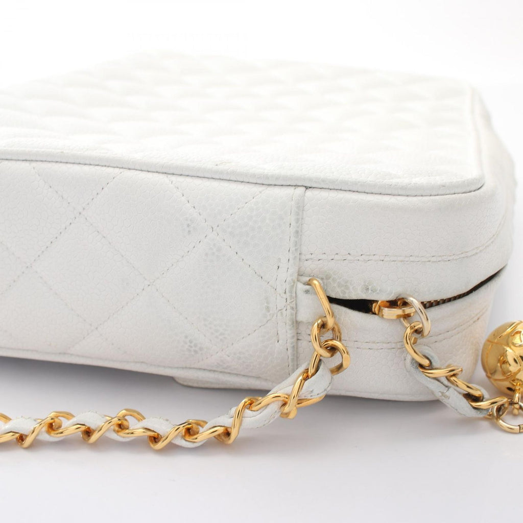 Chanel Shoulder Bag Quilted Cocobol White Caviar Leather Cocoball Chain — view 7