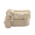 Prada Shoulder Bag Vela Beige Nylon Saffiano Leather