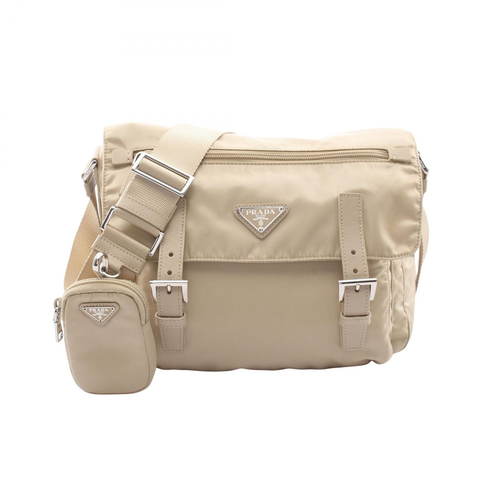 Prada Shoulder Bag Vela Beige Nylon Saffiano Leather
