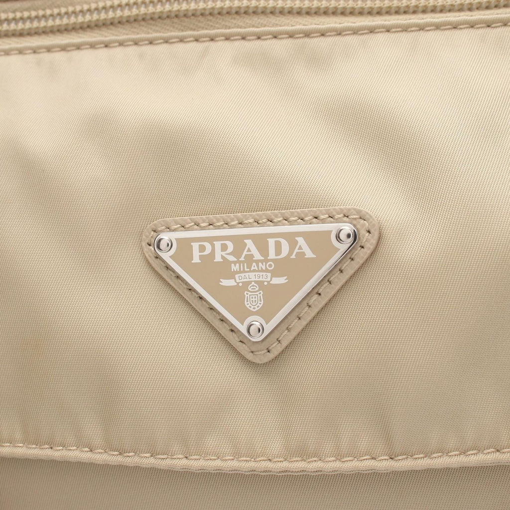 Prada Shoulder Bag Vela Beige Nylon Saffiano Leather — view 7