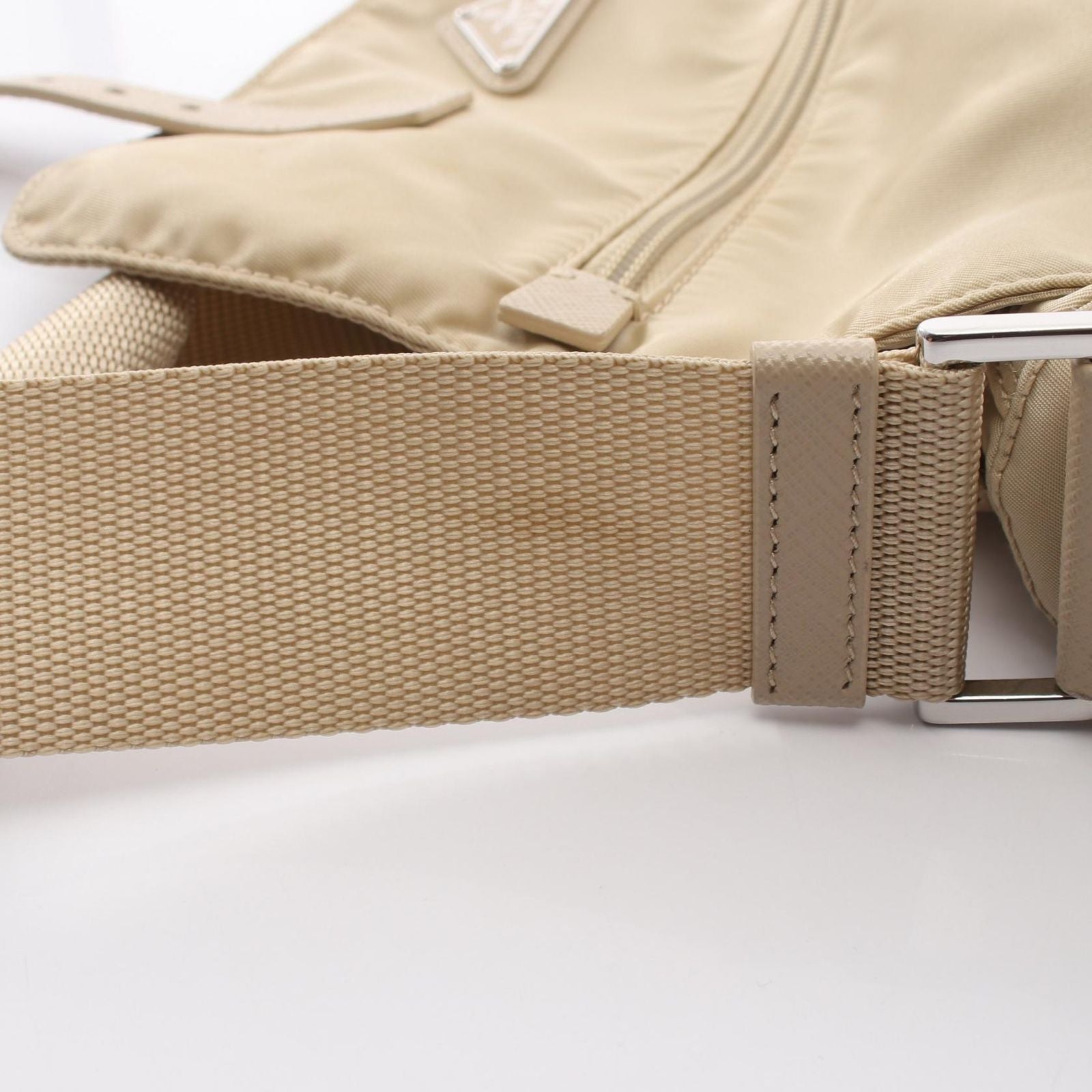 Prada Shoulder Bag Vela Beige Nylon Saffiano Leather — view 9