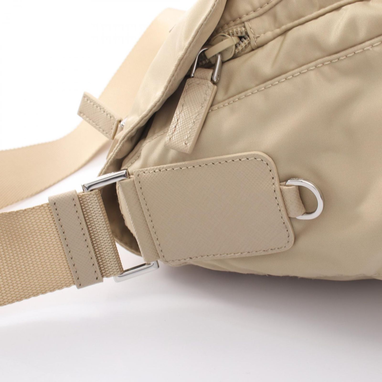 Prada Shoulder Bag Vela Beige Nylon Saffiano Leather — view 5