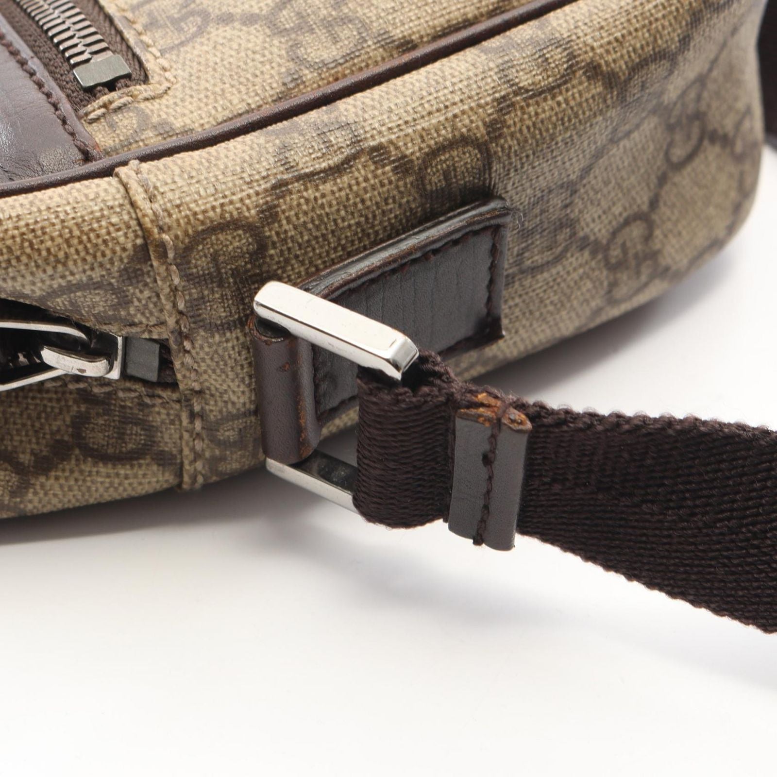 Gucci Shoulder Bag GG Plus Beige Brown Co Ting Canvas Leather Split — view 8