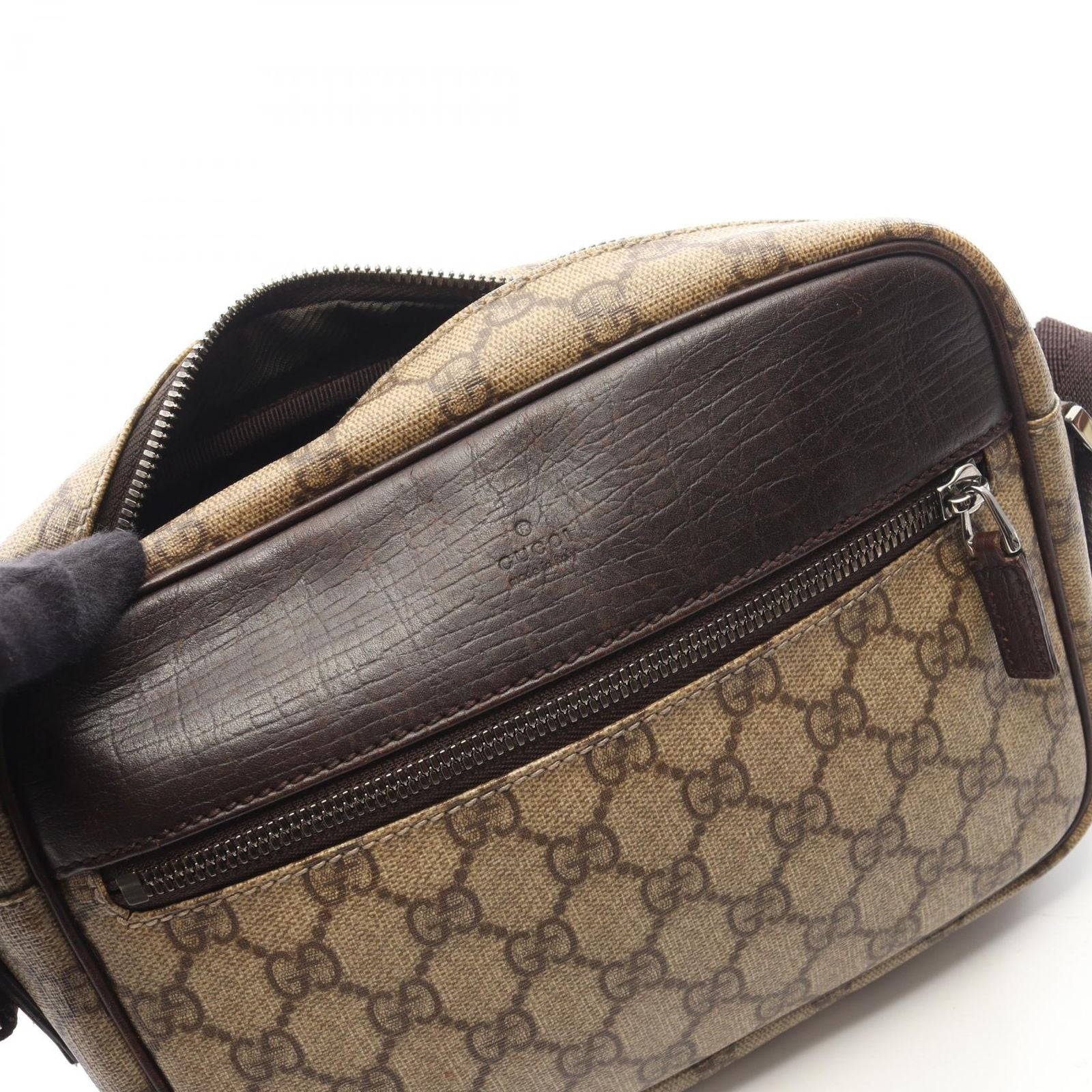 Gucci Shoulder Bag GG Plus Beige Brown Co Ting Canvas Leather Split — view 6