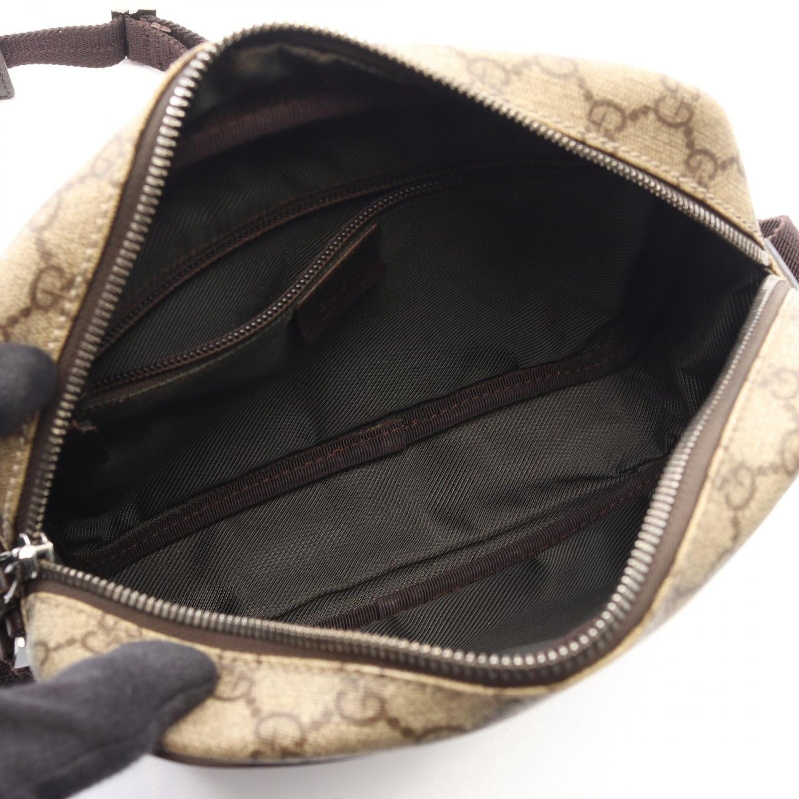 Gucci Shoulder Bag GG Plus Beige Brown Co Ting Canvas Leather Split — view 3