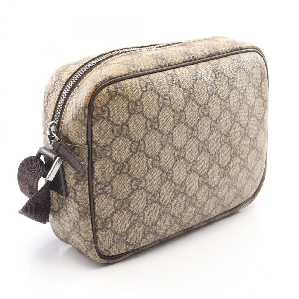 Gucci Shoulder Bag GG Plus Beige Brown Co Ting Canvas Leather Split — view 2