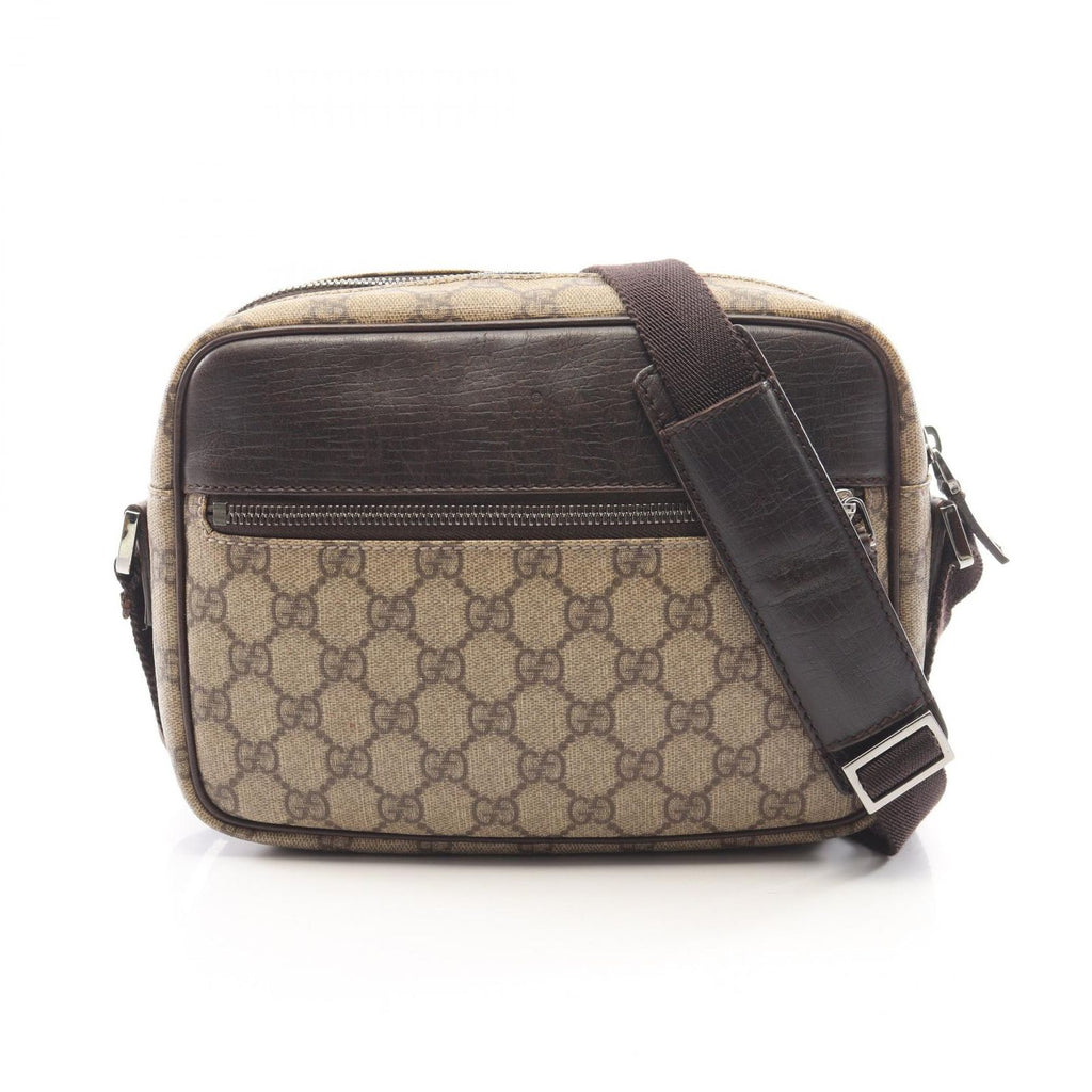 Gucci Shoulder Bag GG Plus Beige Brown Co Ting Canvas Leather Split