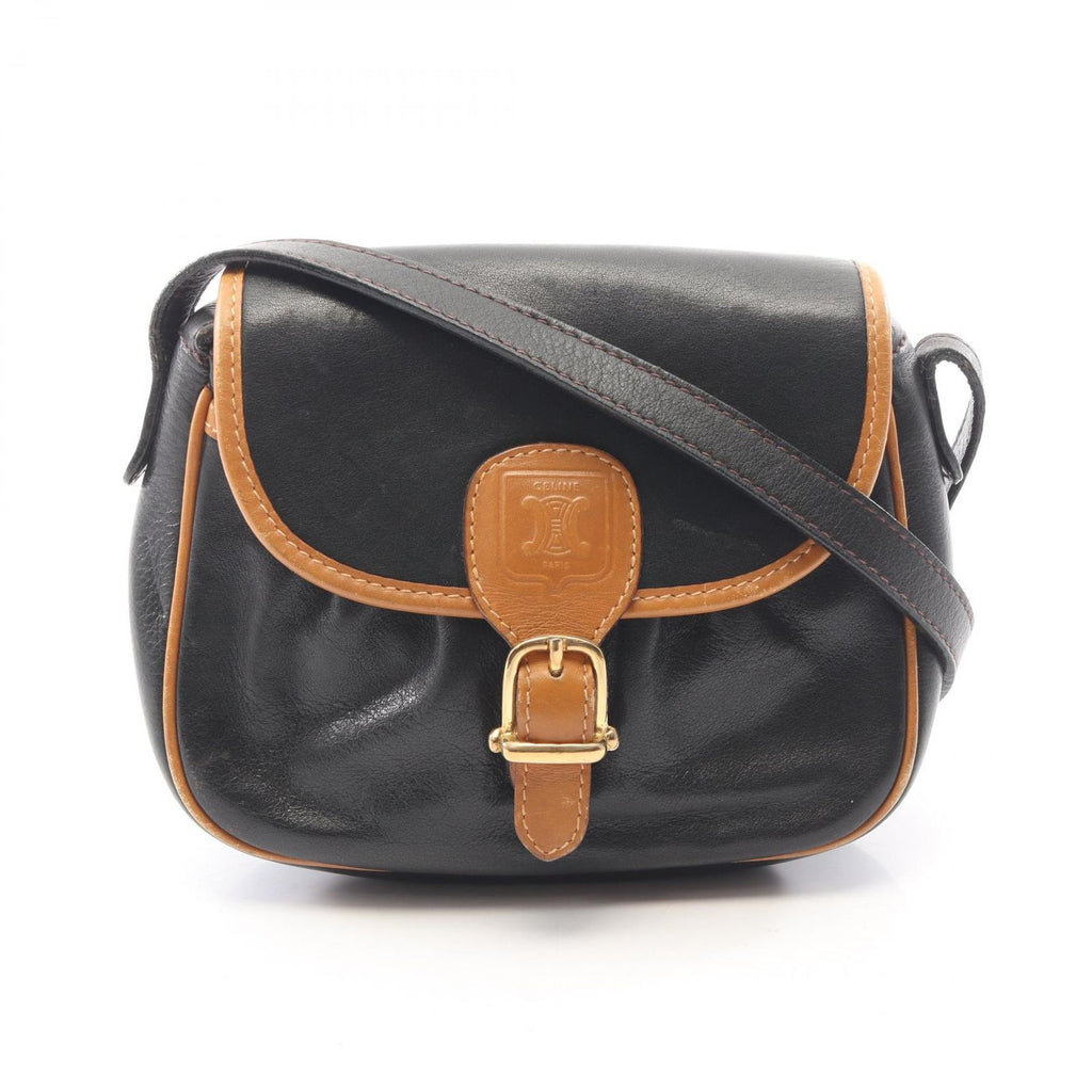 Celine Shoulder Bag Macadam Black Brown Leather Mini