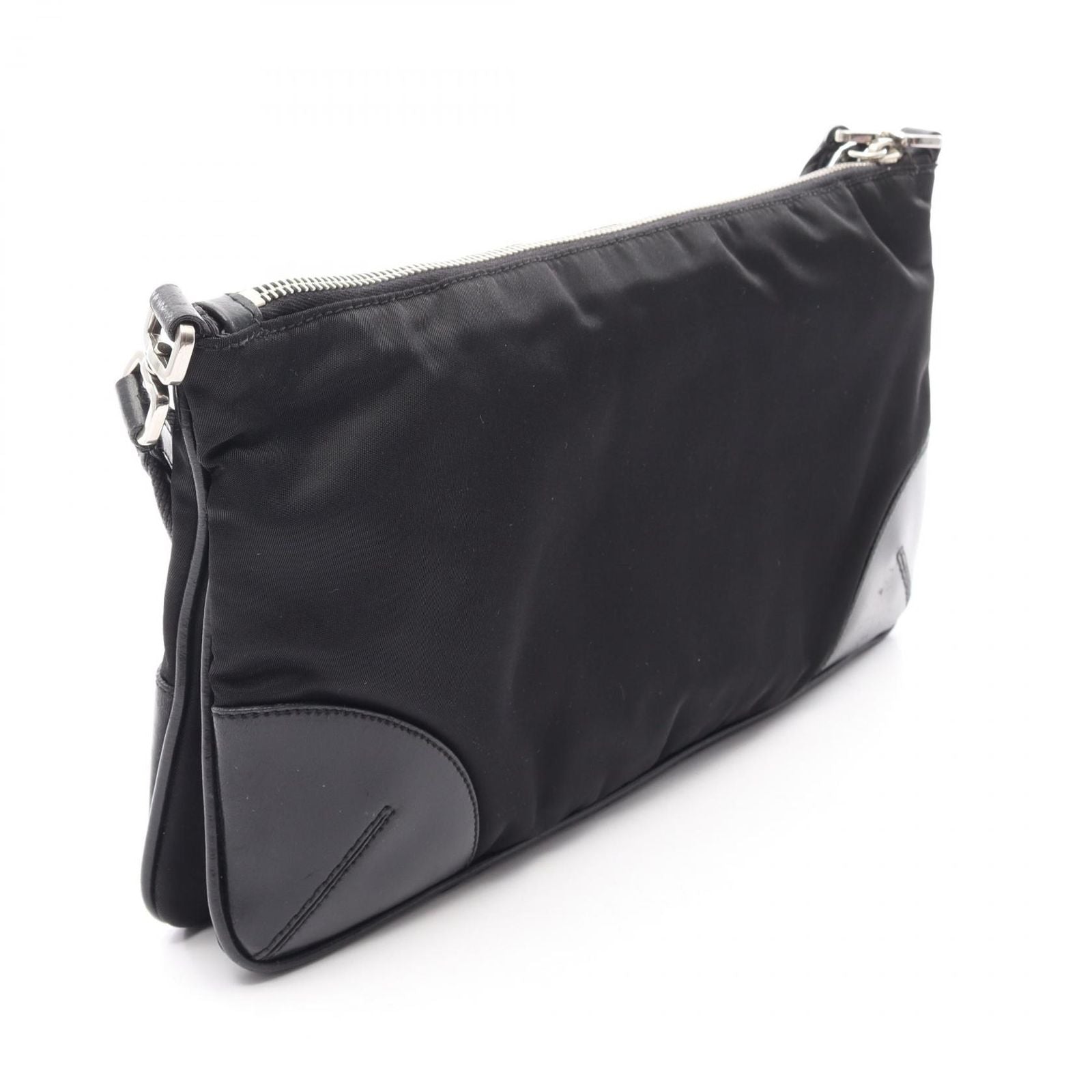 Prada Shoulder Bag Triangle Logo Black Nylon Leather — view 2