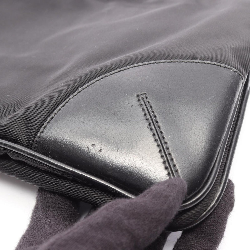 Prada Shoulder Bag Triangle Logo Black Nylon Leather — view 9