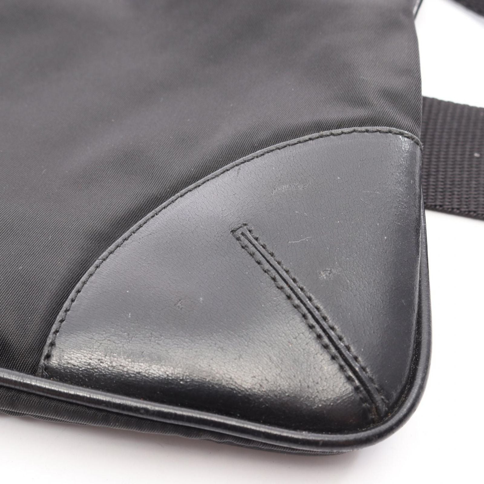 Prada Shoulder Bag Triangle Logo Black Nylon Leather — view 7