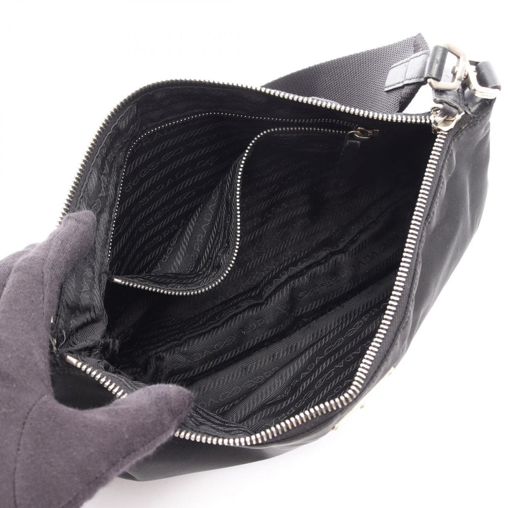Prada Shoulder Bag Triangle Logo Black Nylon Leather — view 3