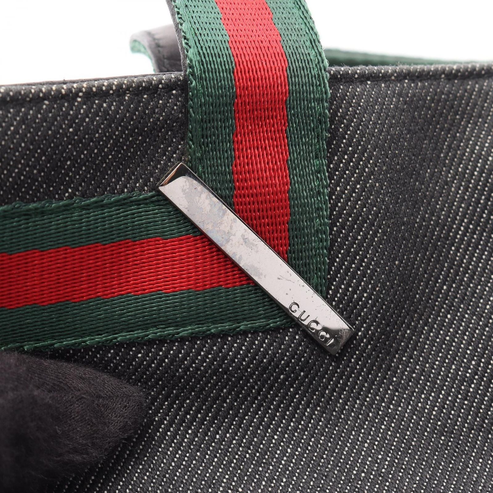 Gucci Handbag Sherry Line Black Green Red Canvas Leather Hand — view 8