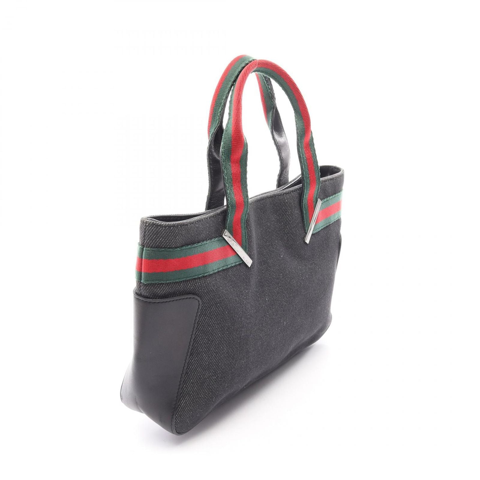 Gucci Handbag Sherry Line Black Green Red Canvas Leather Hand — view 2