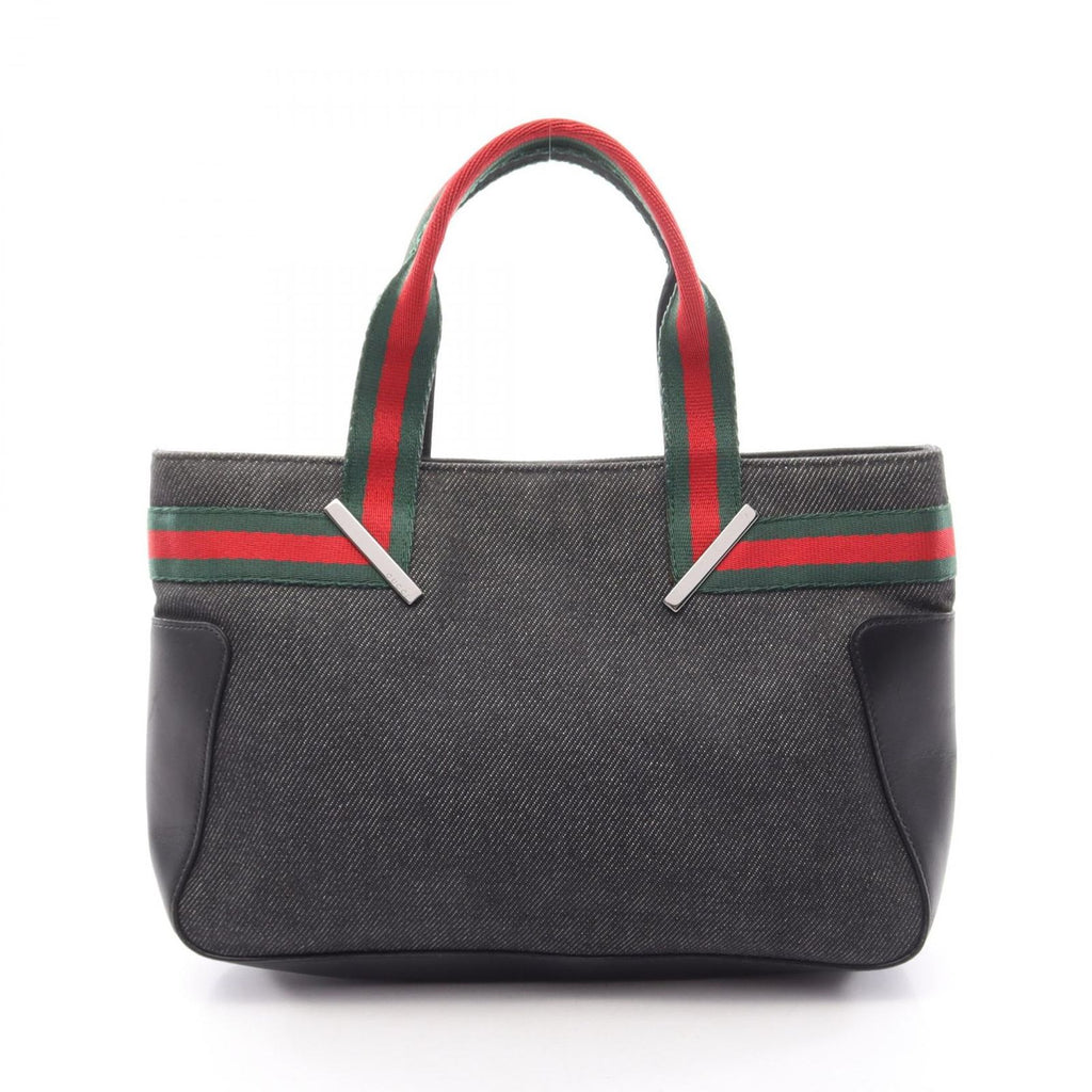 Gucci Handbag Sherry Line Black Green Red Canvas Leather Hand