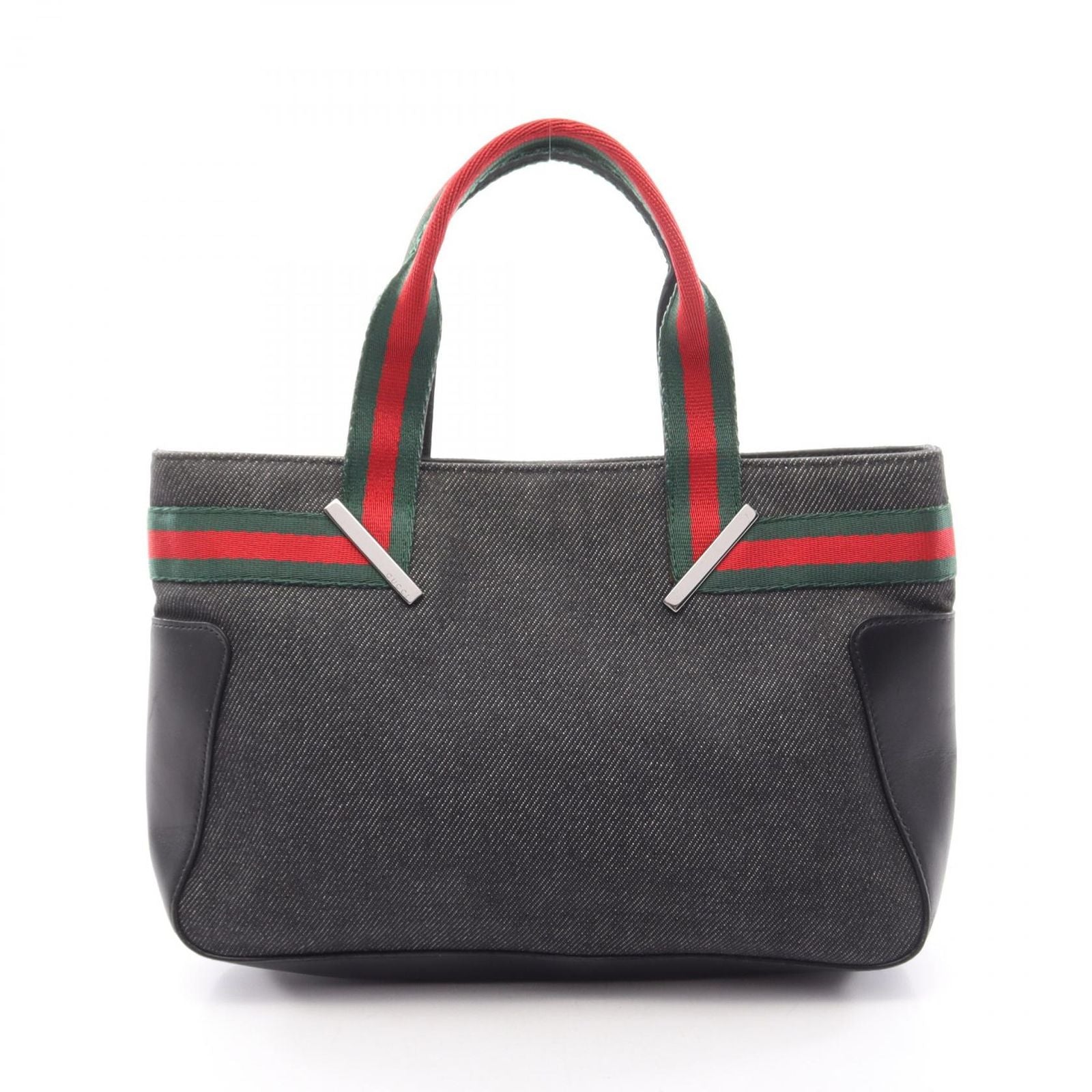 Gucci Handbag Sherry Line Black Green Red Canvas Leather Hand