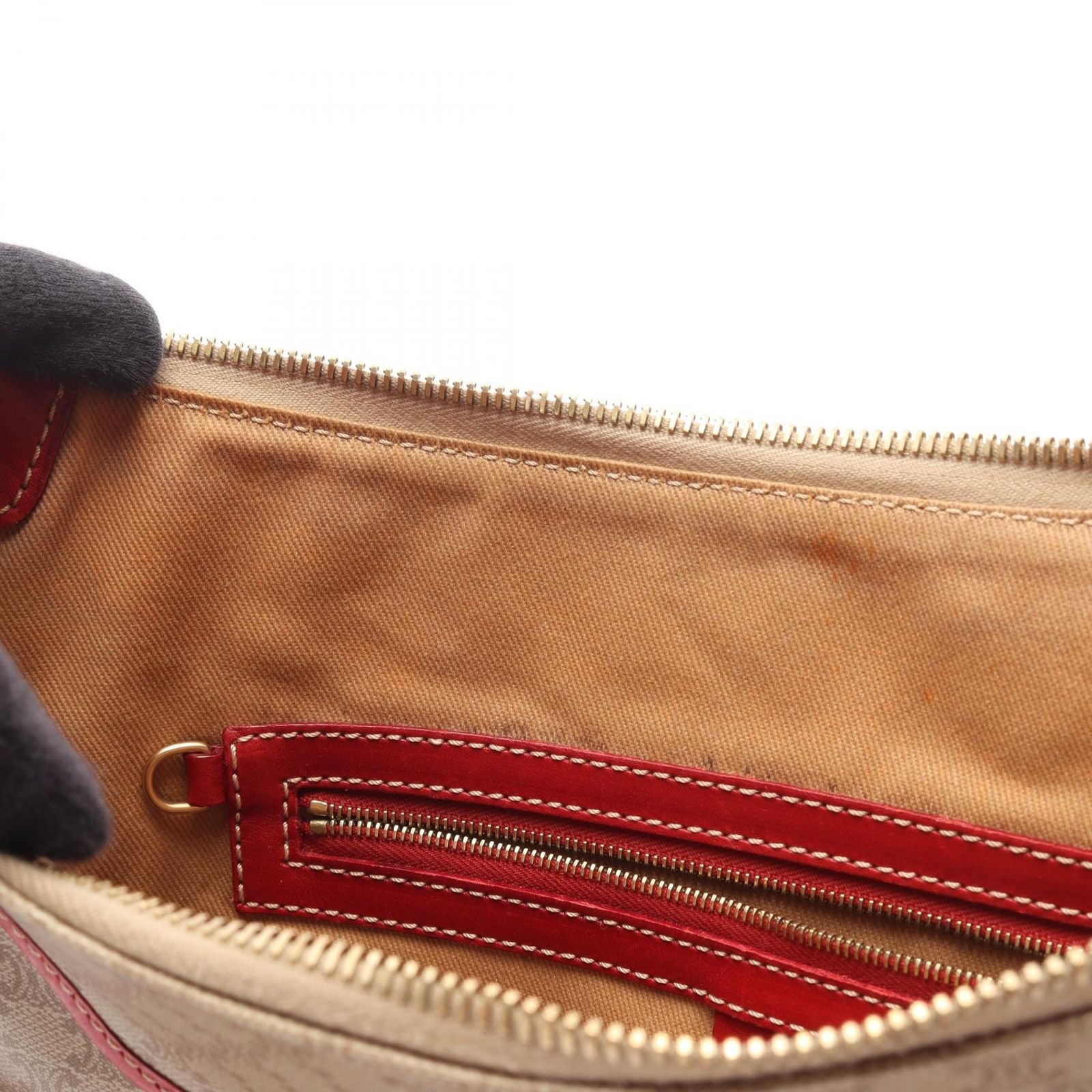 Celine Shoulder Bag Macadamia Beige Red Co Ting Canvas Leather — view 7