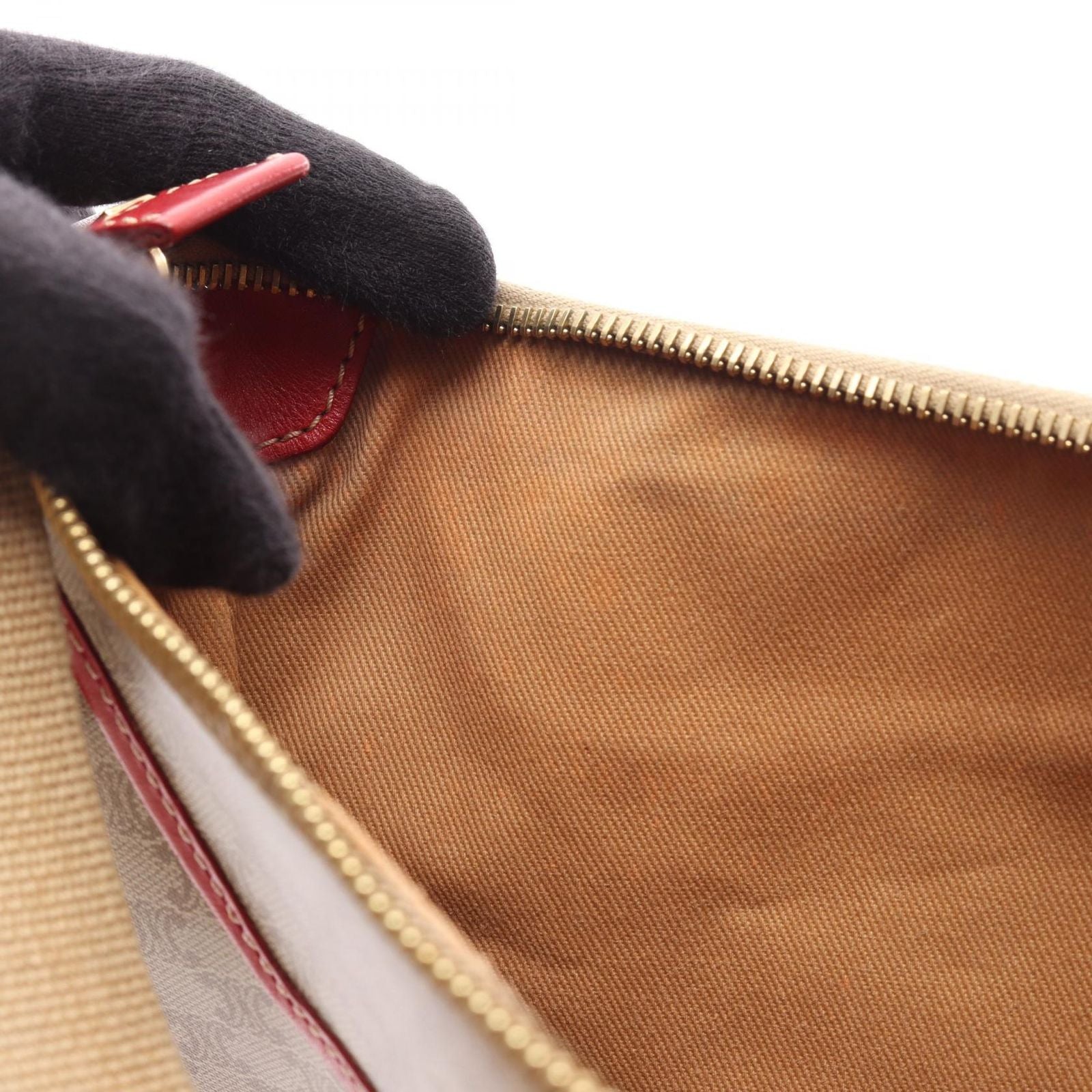 Celine Shoulder Bag Macadamia Beige Red Co Ting Canvas Leather — view 5