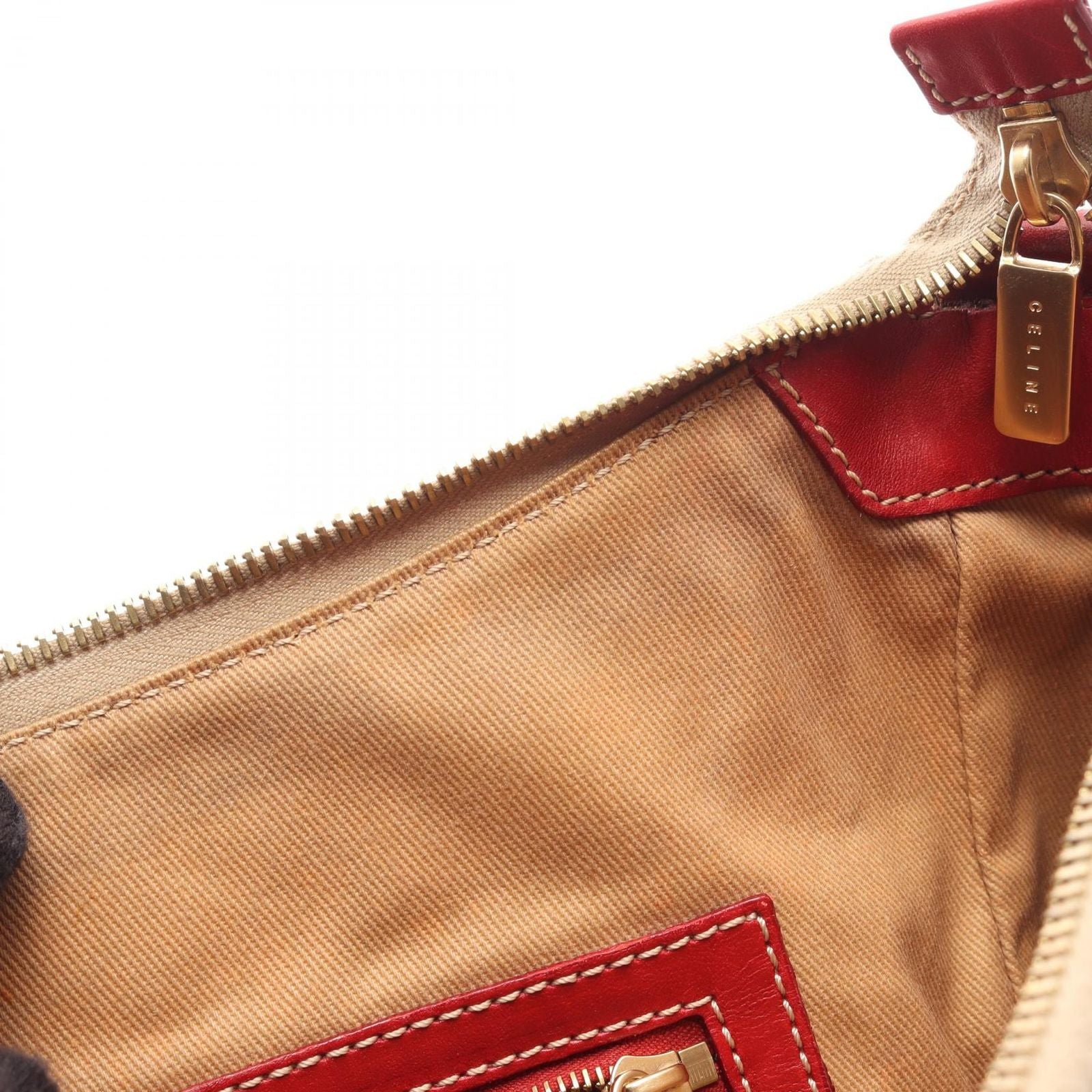 Celine Shoulder Bag Macadamia Beige Red Co Ting Canvas Leather — view 8