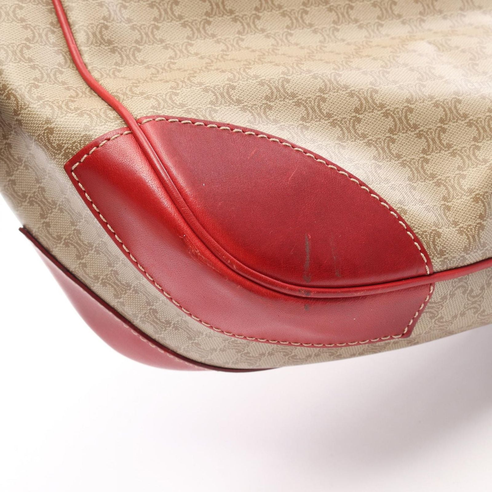 Celine Shoulder Bag Macadamia Beige Red Co Ting Canvas Leather — view 9