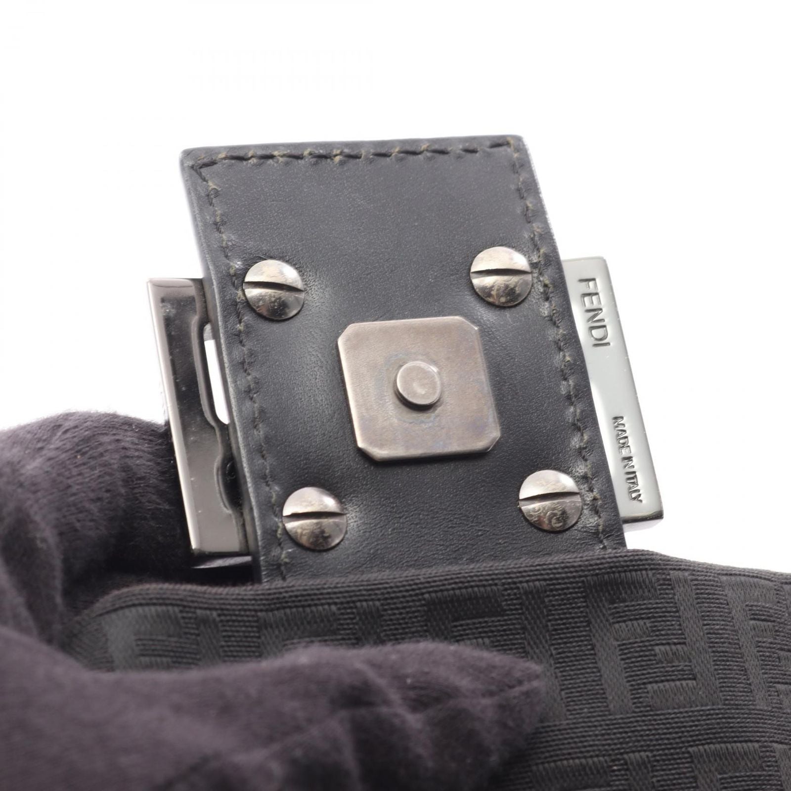 Fendi Shoulder Bag Zucchini No 8 Da Brown Black Canvas Leather — view 5