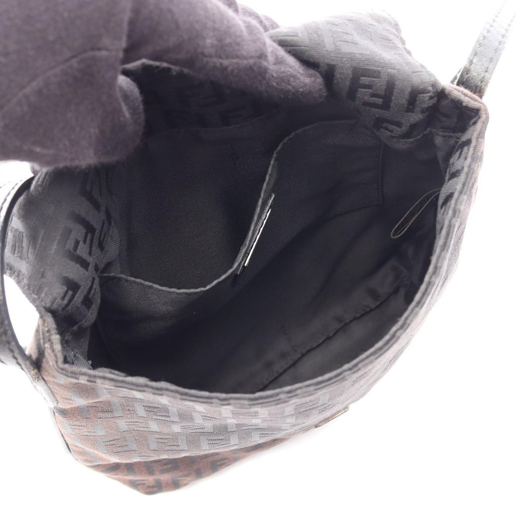 Fendi Shoulder Bag Zucchini No 8 Da Brown Black Canvas Leather — view 3