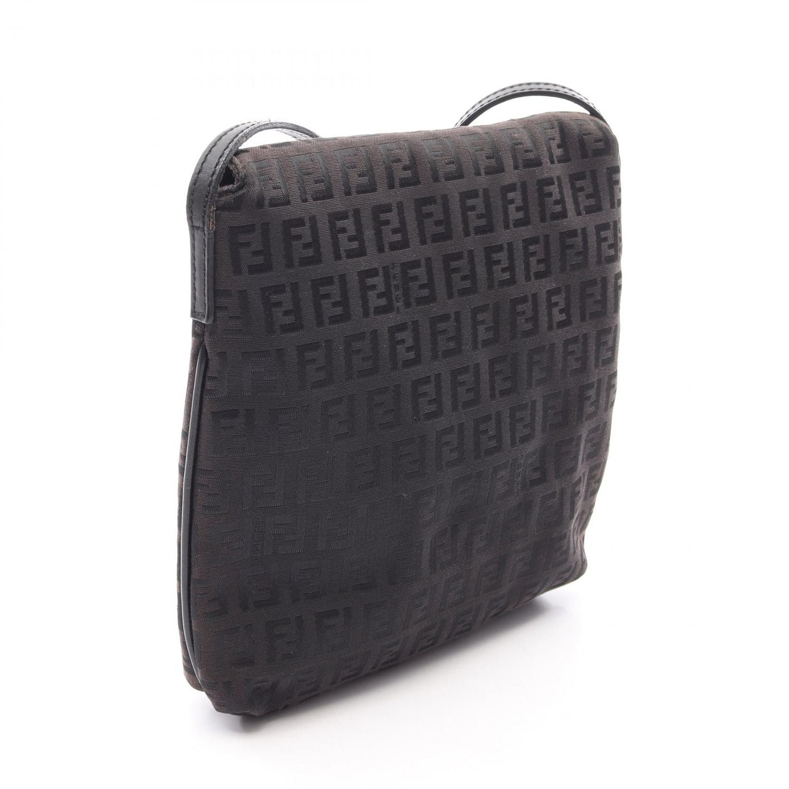 Fendi Shoulder Bag Zucchini No 8 Da Brown Black Canvas Leather — view 2