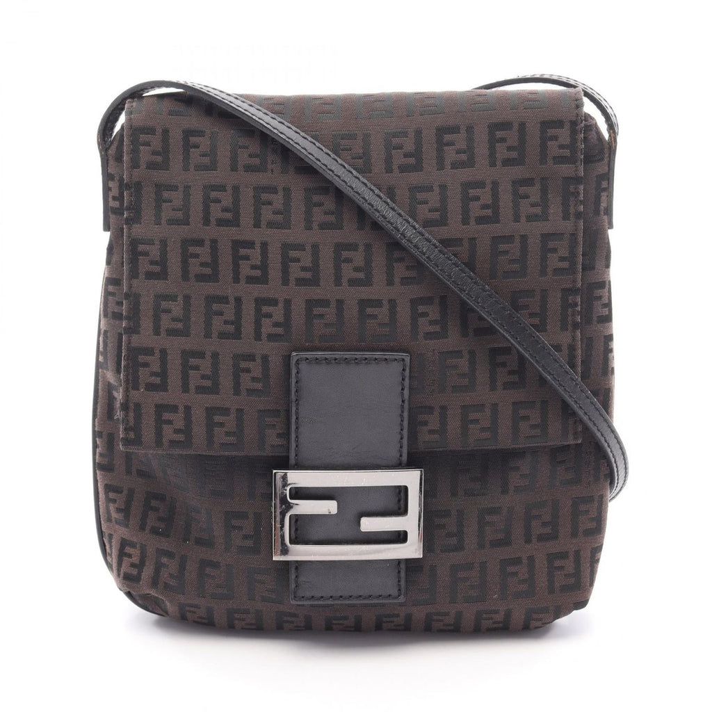 Fendi Shoulder Bag Zucchini No 8 Da Brown Black Canvas Leather