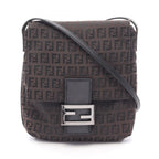 Fendi Shoulder Bag Zucchini No 8 Da Brown Black Canvas Leather