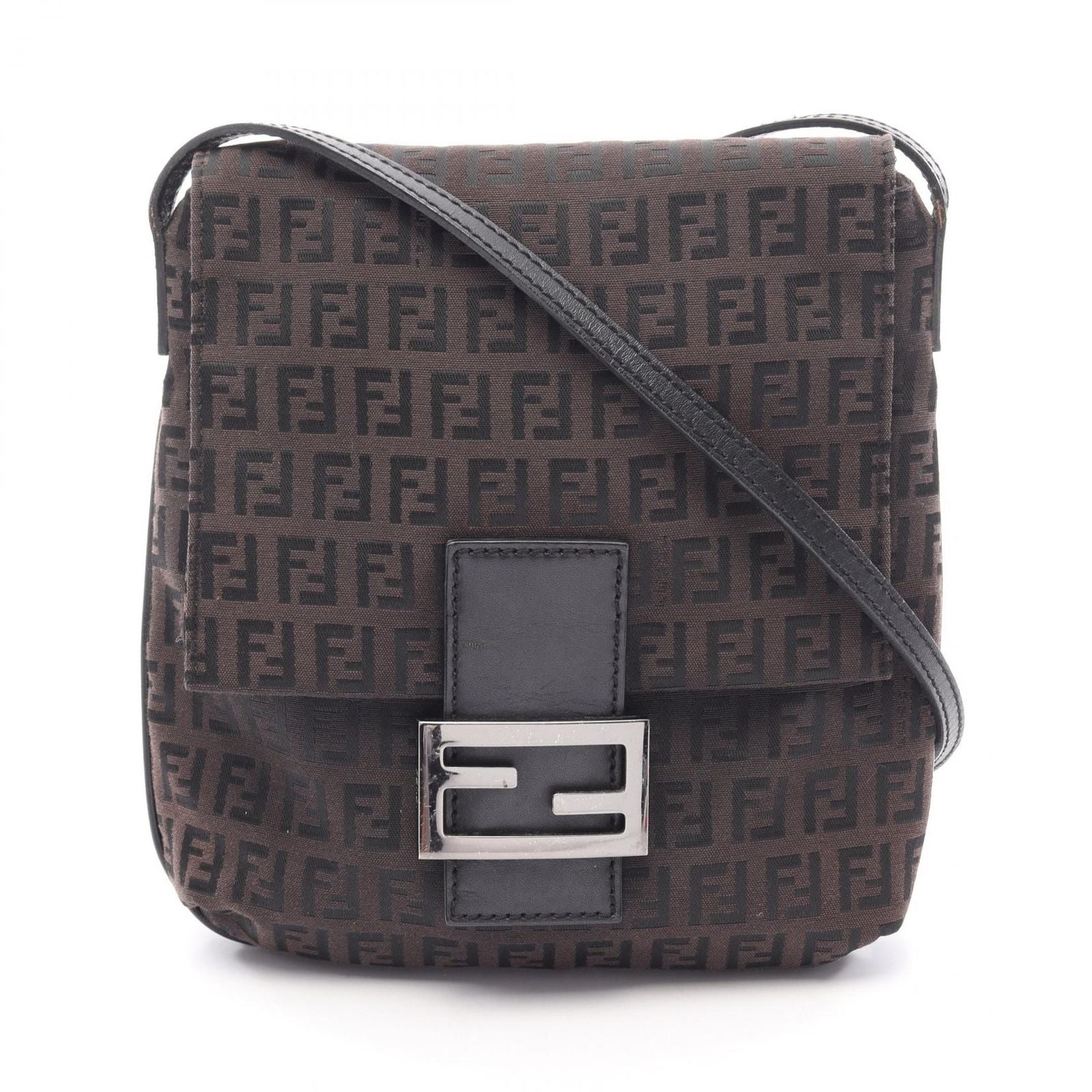 Fendi Shoulder Bag Zucchini No 8 Da Brown Black Canvas Leather