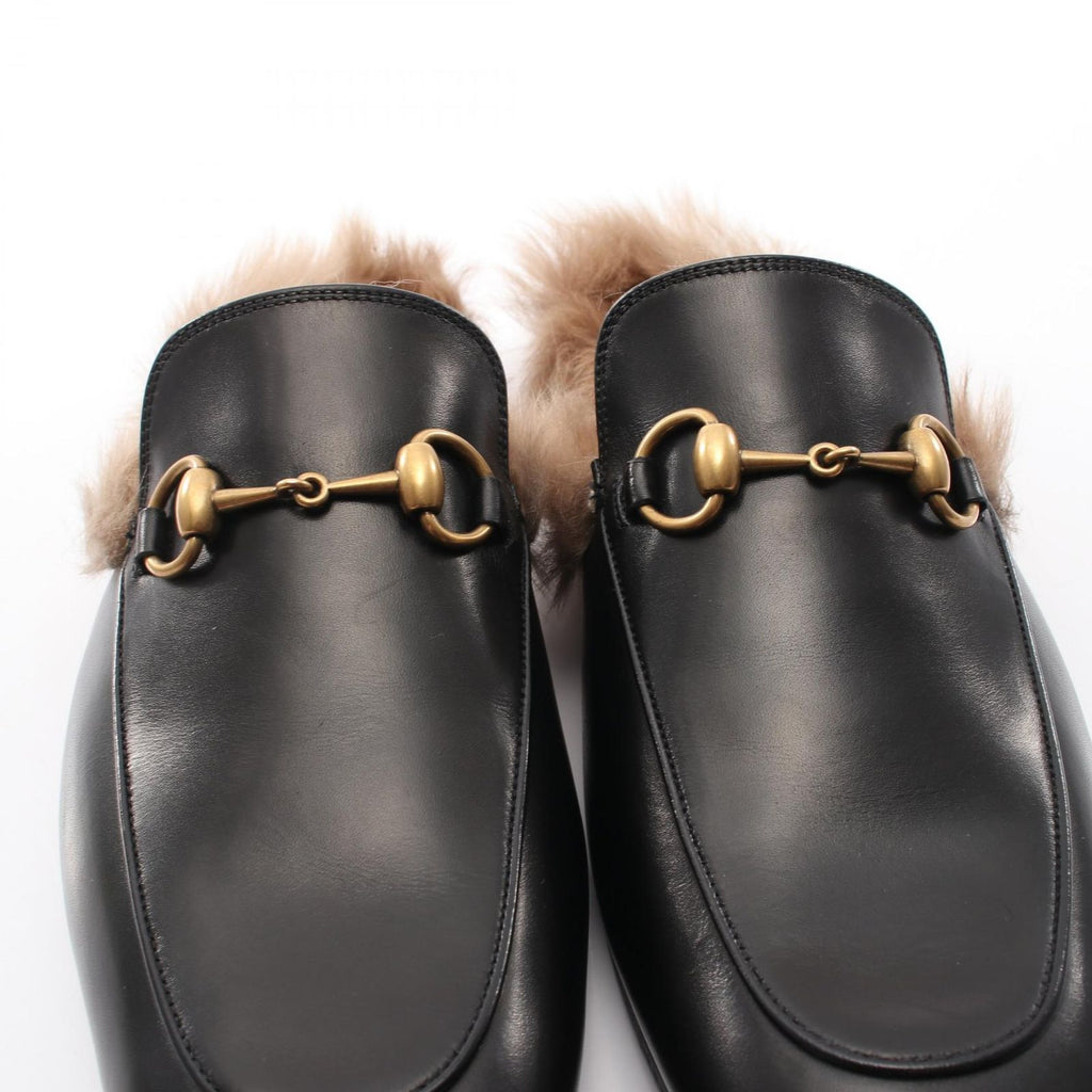 Gucci Sandals Prince Town Horsebit Black Leather Fur Slip on — view 7