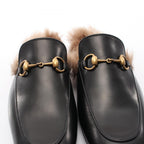 Gucci Sandals Prince Town Horsebit Black Leather Fur Slip on — view 7